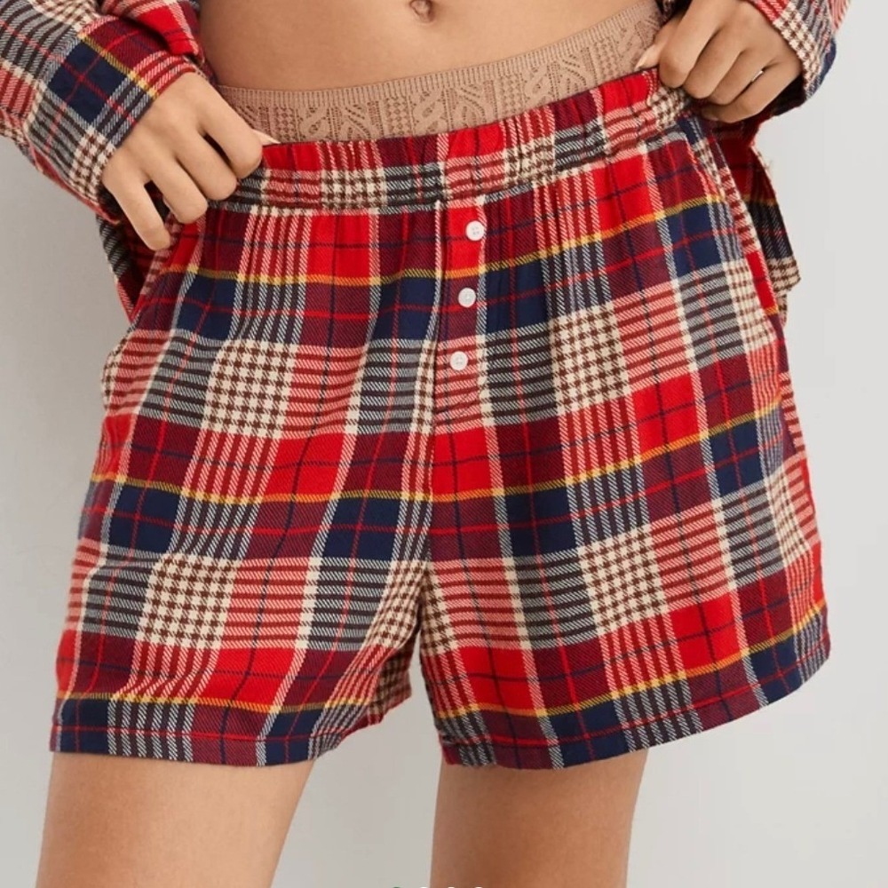 Aerie Cotton Pajama Boxers Cotton plaid navy red color stretchy waist band